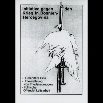 “Humanitarian help / Support for peace groups / Political PR work”, leaflet cover (Personal archives Alida Bremer / Ali el Baya)