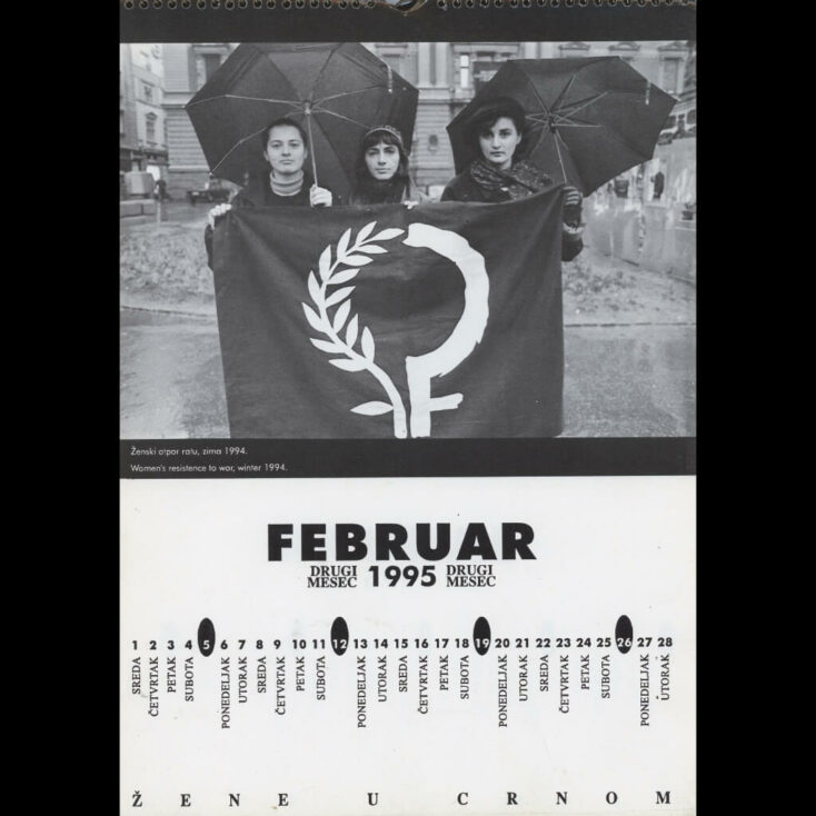 Kalendar koji su objavile Žene u crnom, 1995, sa fotografijama aktivnosti koje su bile organizovane prethodnih godina. (Lična arhiva Jadranka Miličević)
