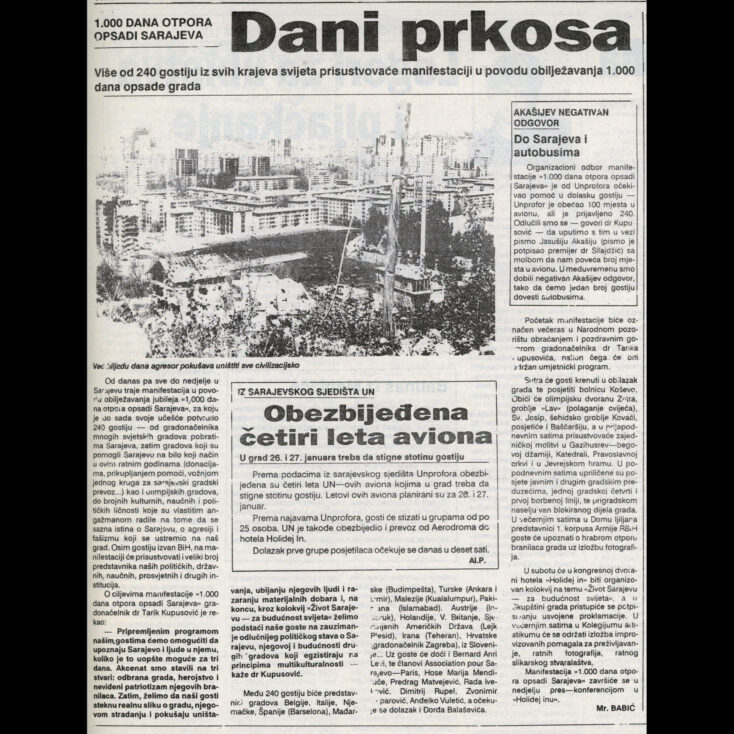 “Dani prkosa”, Oslobođenje, 26.1.1995.