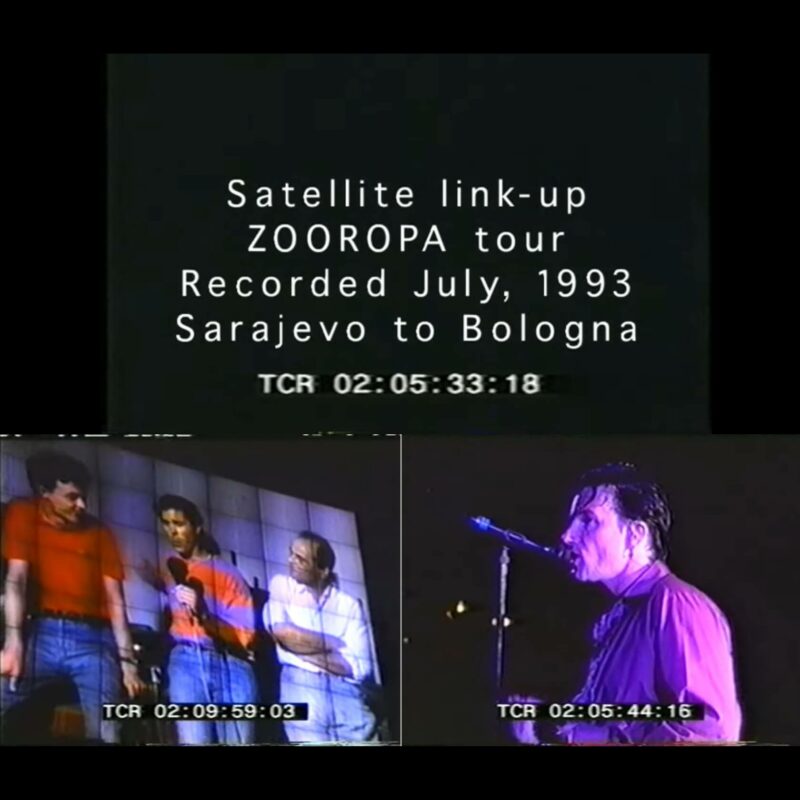 Screenshots youtube video about satellite connection between Sarajevo and U2-.concert in Bologna, July 1993 (see link in the text)