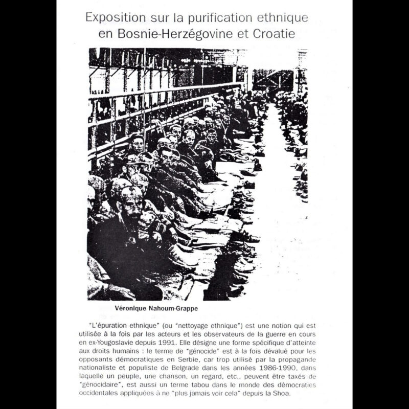 Informativni letak o izložbi “Etničko čišćenje u Bosni i Hercegovini i Hrvatskoj”, naslovnica, Pariz, 1994. (Lični arhiv Jacques-Olivier David)