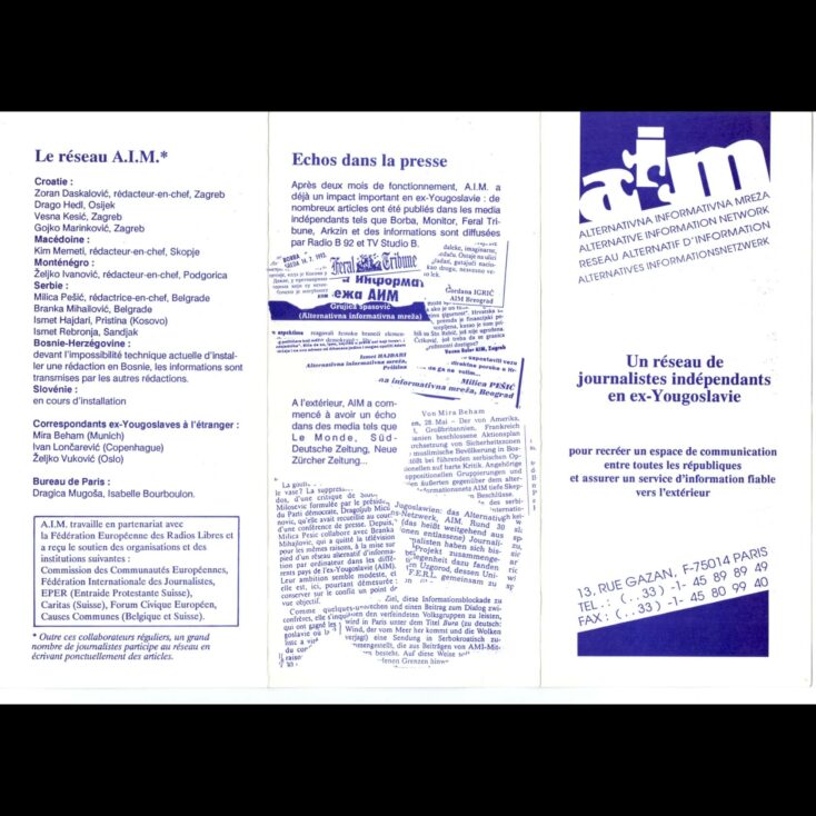 Informativni letak o AIM-u, 1995. (Archiv Mir Sada Lyon)