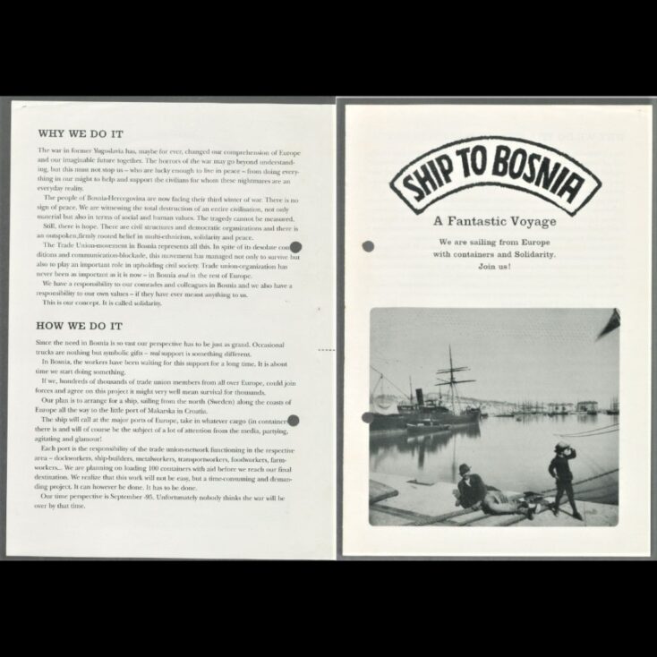 Information leaflet about Ship to Bosnia, published in autumn 1994 (Personal archives Mick Woods)