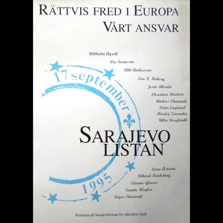 Letak „Sarajevolistana“ (Sarajevska lista), 1995, slogan kaže: „Pošten mir u Evropi - naša odgovornost“ (Lična arhiva Wilhelm Agrell)