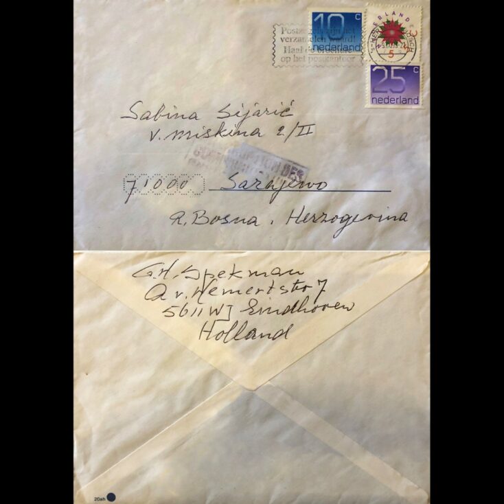 Pismo koje je Gerard Spekman poslao u opkoljeno Sarajevo Sabini Sijarić, 9.9.1993. (Privatna arhive porodice Spekman)
